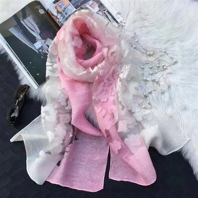 Gradient Cut Flower Organza Lace Scarf