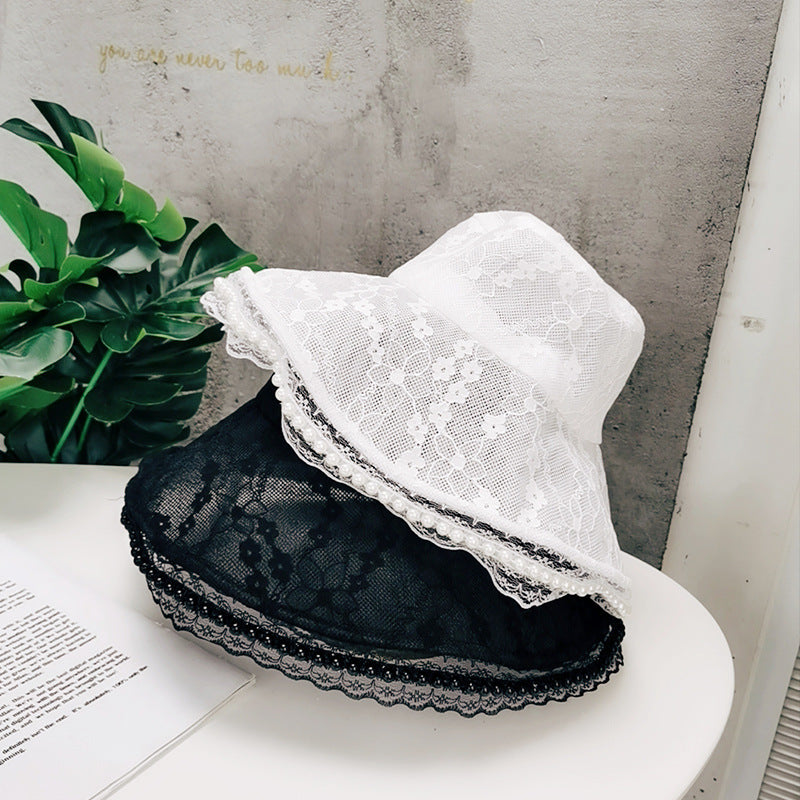 French Elegant Pearl Edge Big Brim Lace Hat