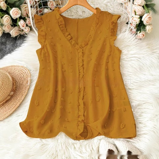 Women's Casual Solid Color Textured Cap-sleeve Shirt