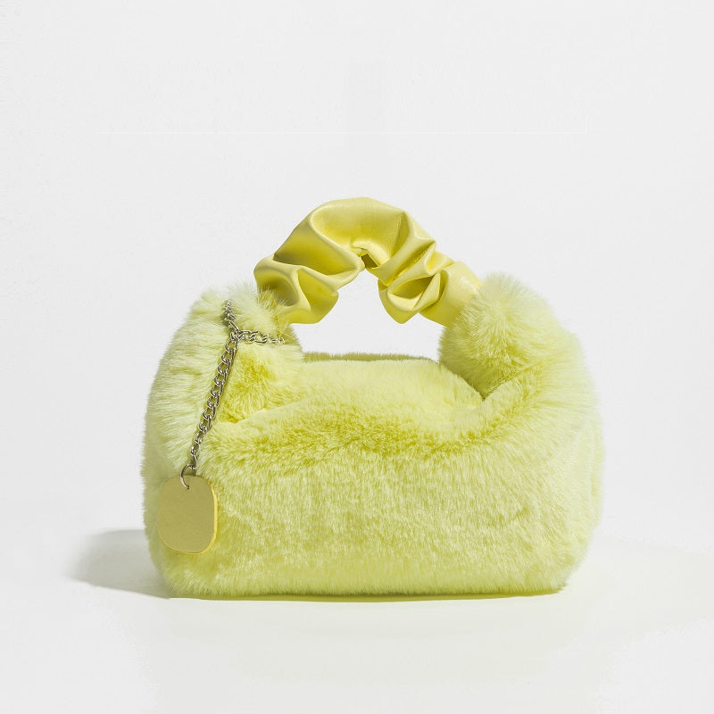 Women's Pleated Portable Fashionable Plush Bag