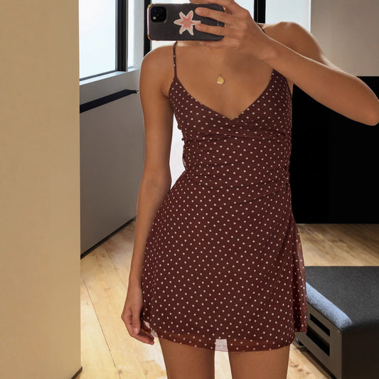 Elegant French-style Ruffled V-neck Slip Dress