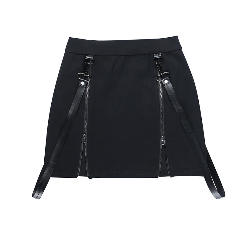 Dark-Style Summer Hip-Hugging Skirt With Double Zippers