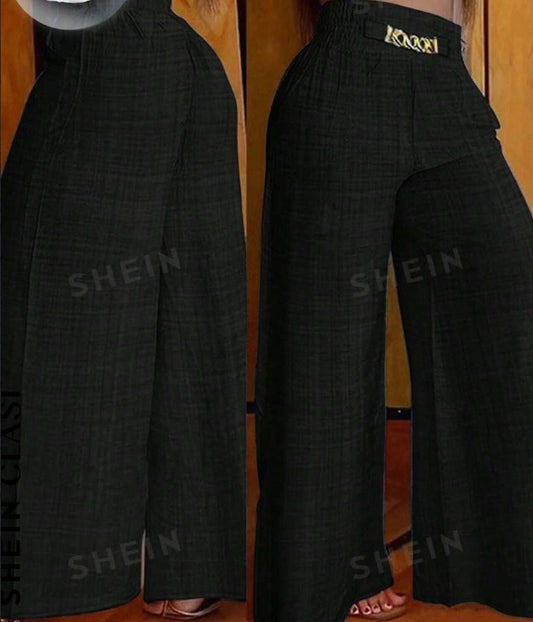 Women's Loose Wide Leg Blue Pants With Metal Chain Decoration For Summer