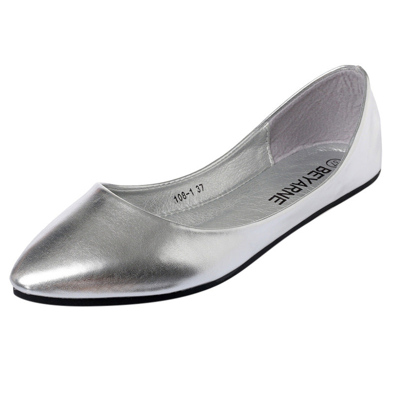Shiny Soft Leather And Soft Sole Women's Flat Shoes