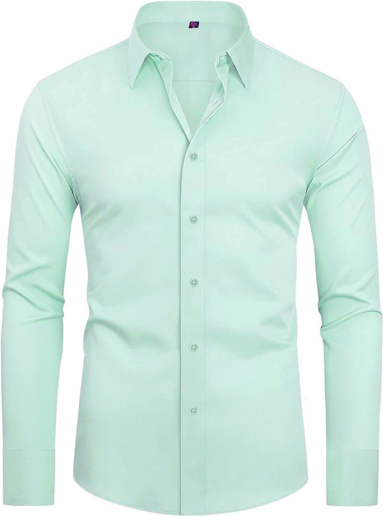 Men's Slim-fit Long-sleeve Solid Color Simple Business Casual Shirt