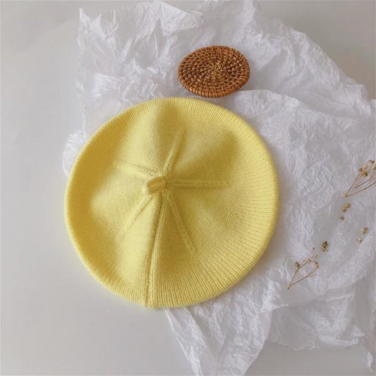 Solid Color Children's Knitted Hat Beret Hat Autumn Baby Soft Painter Yarn