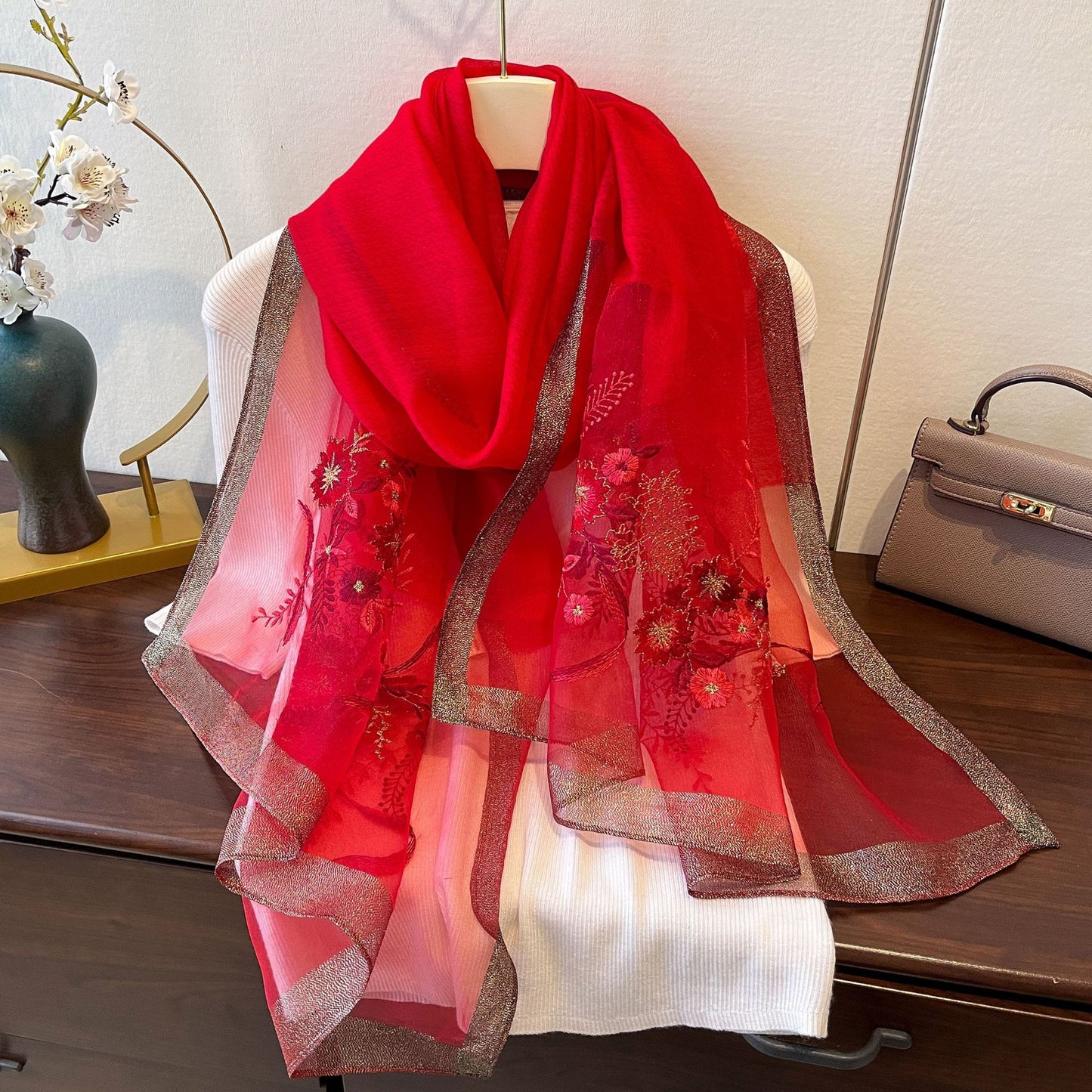 Fashionable Embroidered Long Jacquard Wrap Scarf