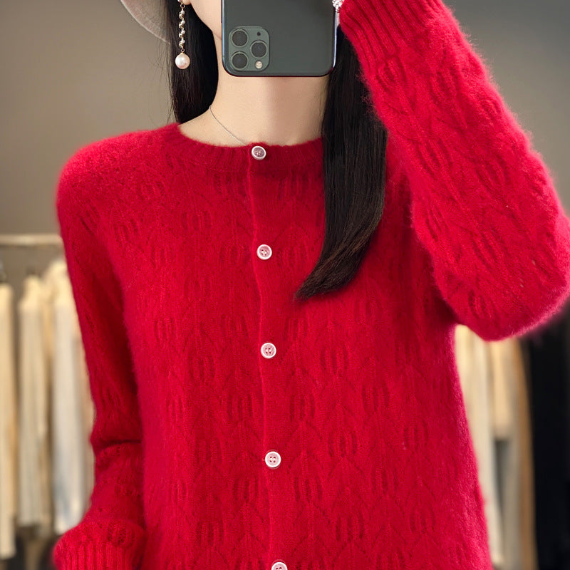 Slimming Round Neck Sweater Coat Women's Top