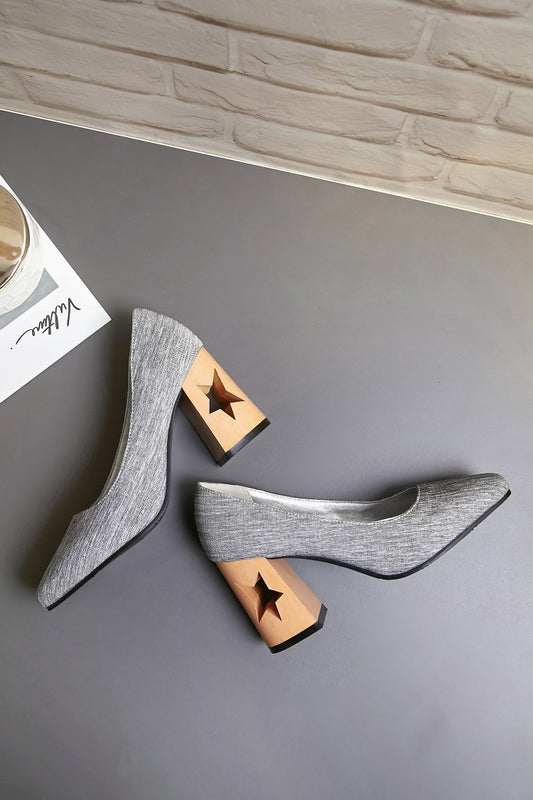 Fashion Square Toe Chunky Heel Shoes