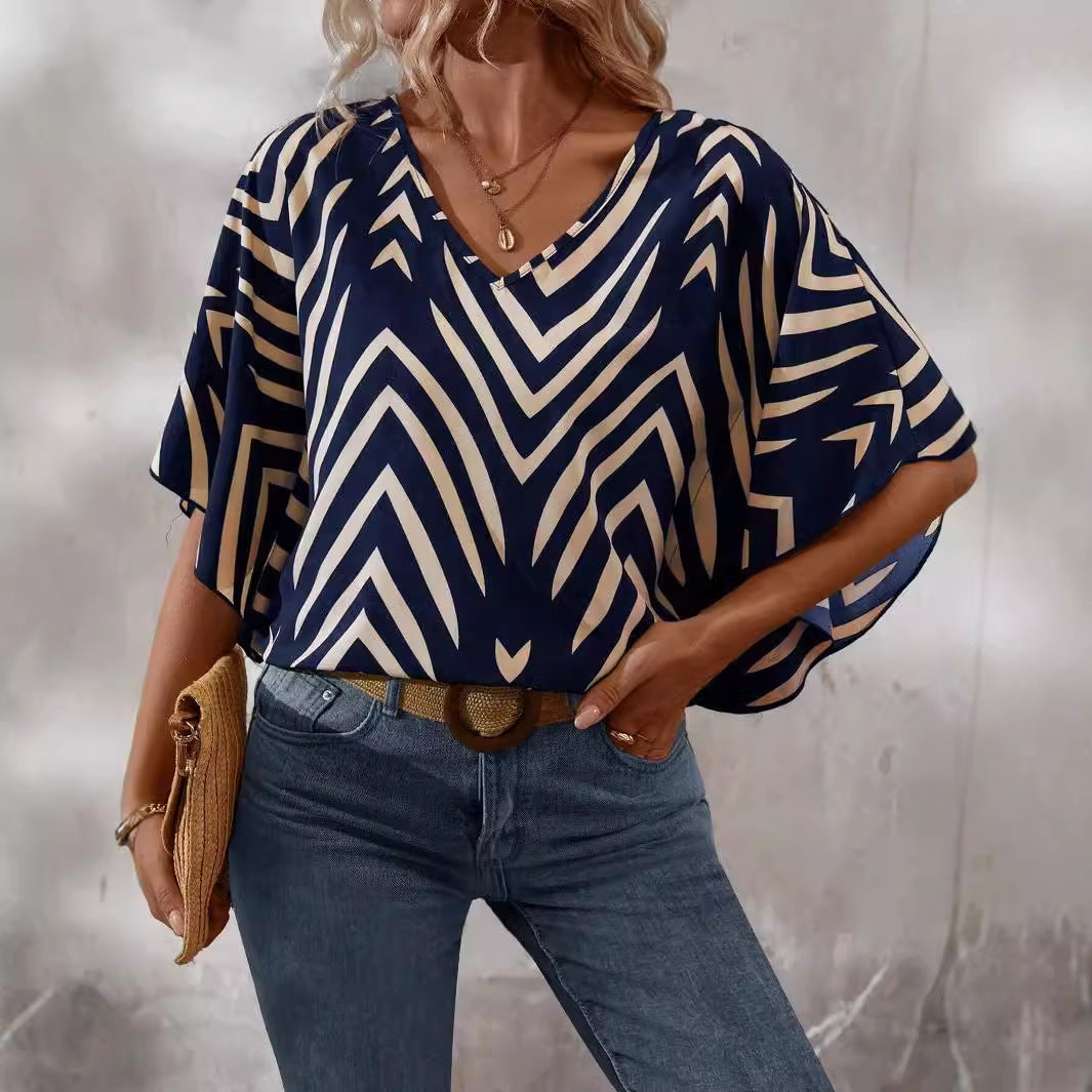 Loose Casual Women's Printed Batwing Shirt