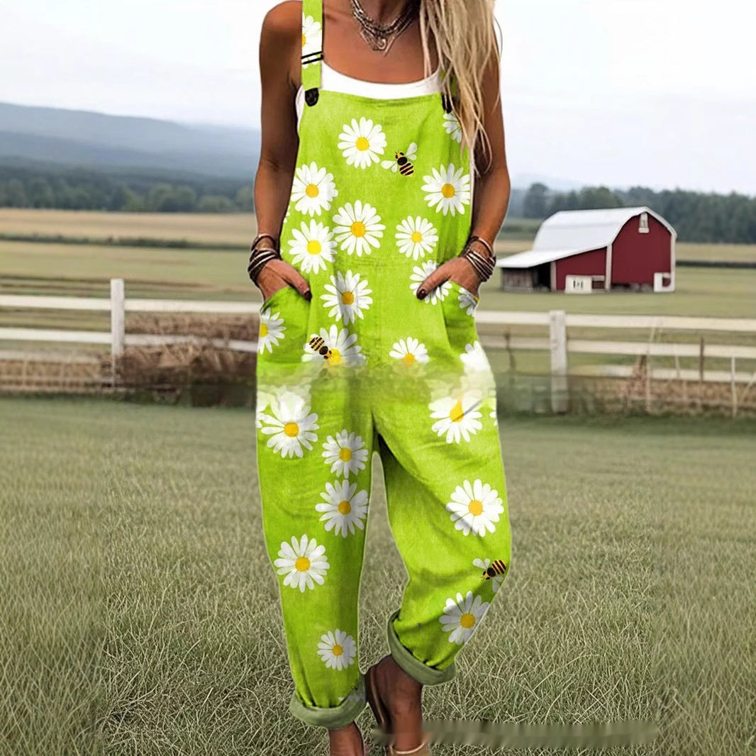 Women's Printed Pocket Wide Leg One-piece Trousers