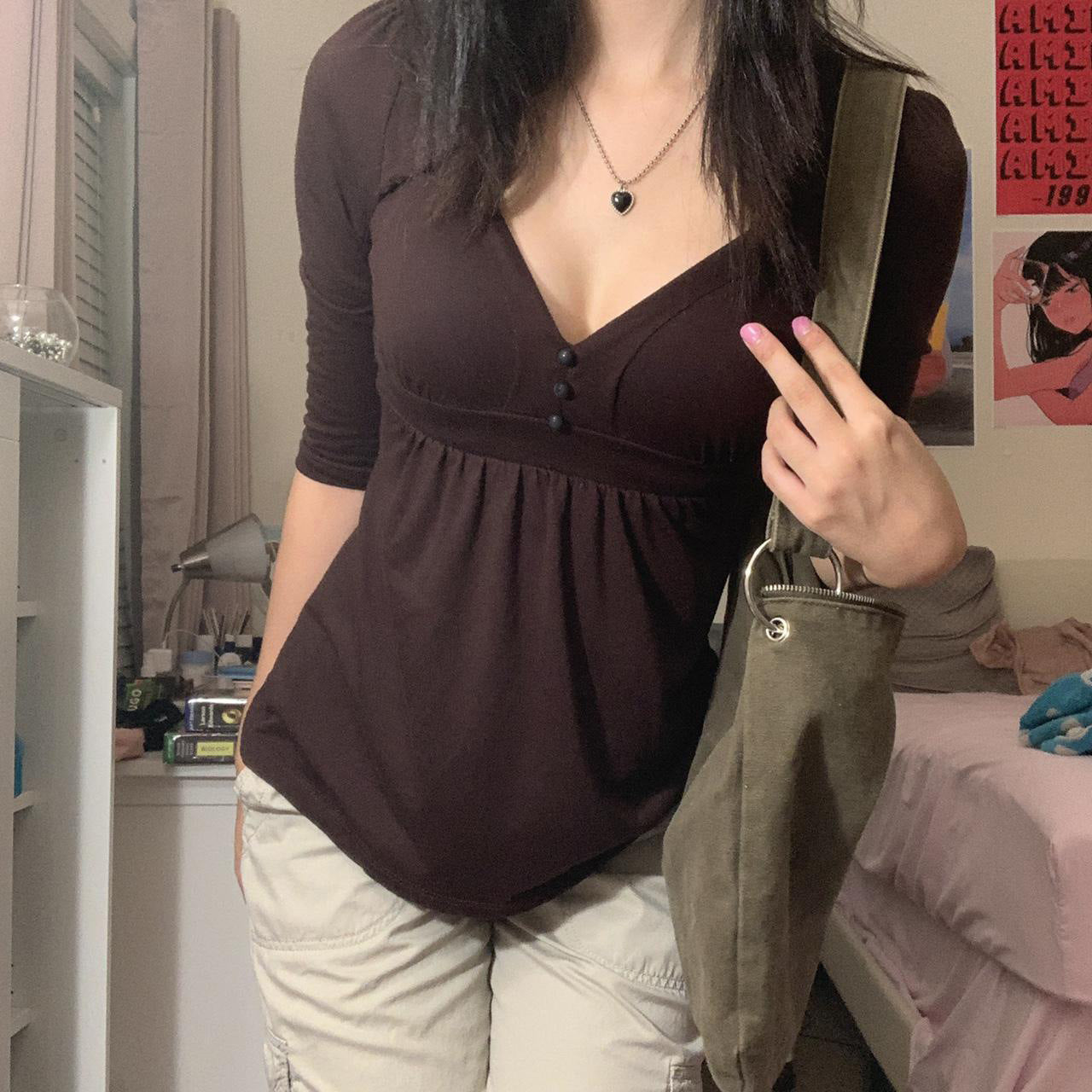 Summer Pure Color Tight Casual Waist Tight V-neck Pullover Top