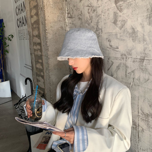 Washed Frayed Hem Denim All-matching Fisherman Hat