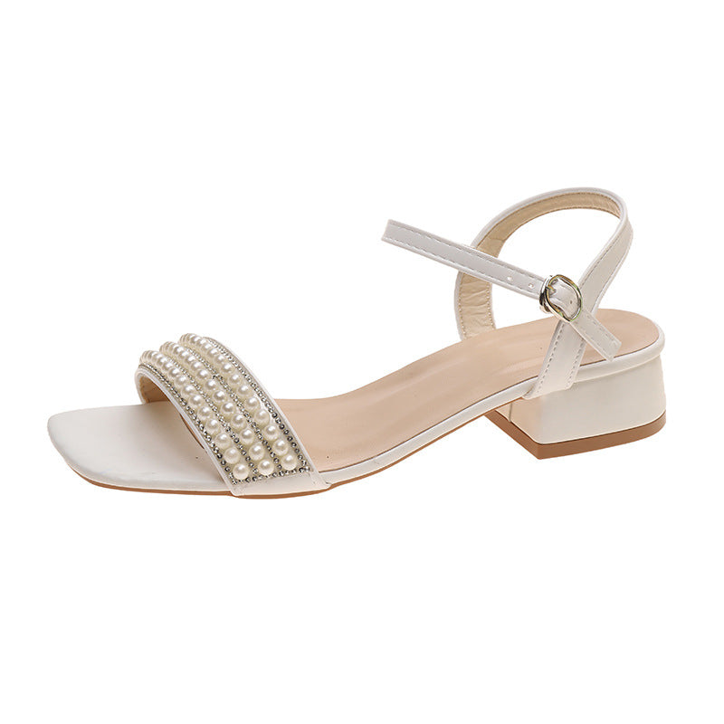 Women's Mid Heel Square Toe Ankle Strap Outerwear Sandals