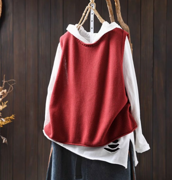 Retro Casual Round Neck Pullover Knitted Cotton Vest