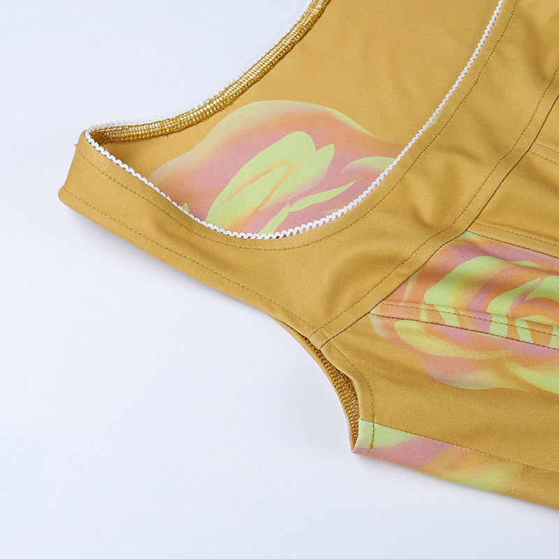 Printed Bouquets Waist Short Jacket Europe And America