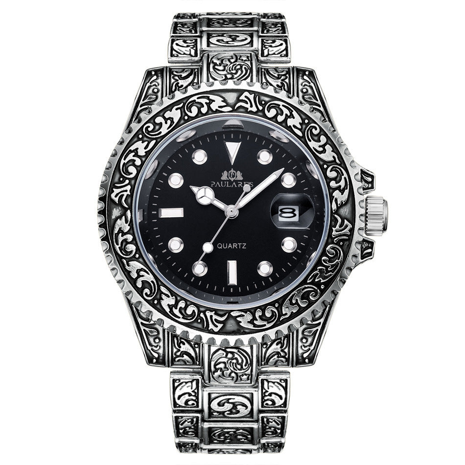 Quartz Carved Water Ghost Calendar Luminous Men's Watch
