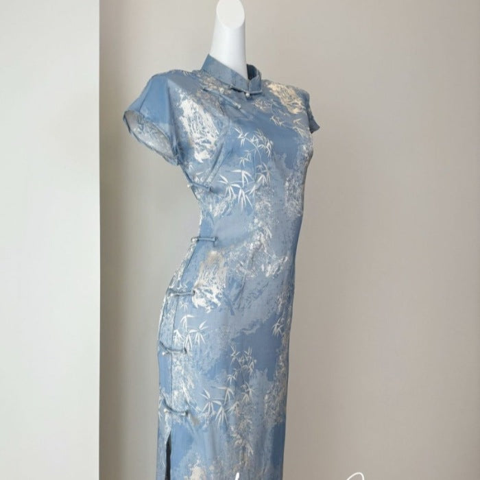 New Chinese Style Elegant Blue Dress For A Youthful Look