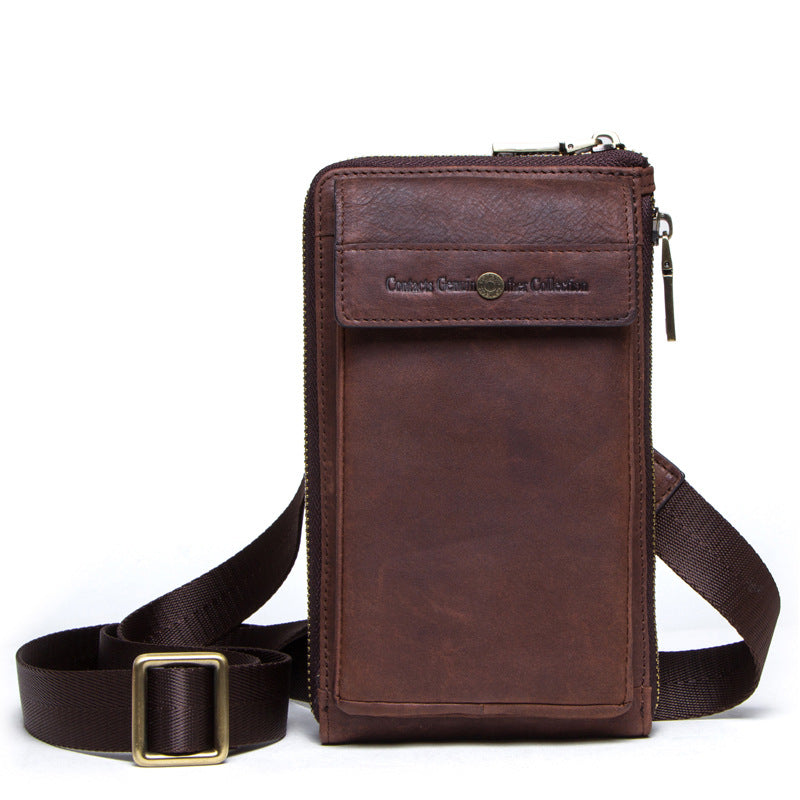 Retro Crazy Horse And Cow Leather Men's Phone Bag