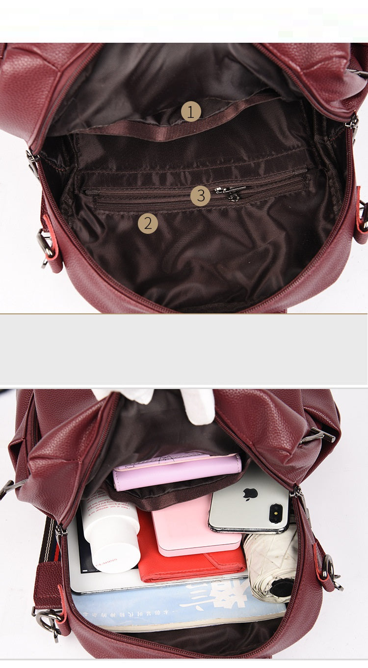 Fashion Backpack Women's Casual Letter Large Capacity Pu Soft Leather Lightweight Travel Bag