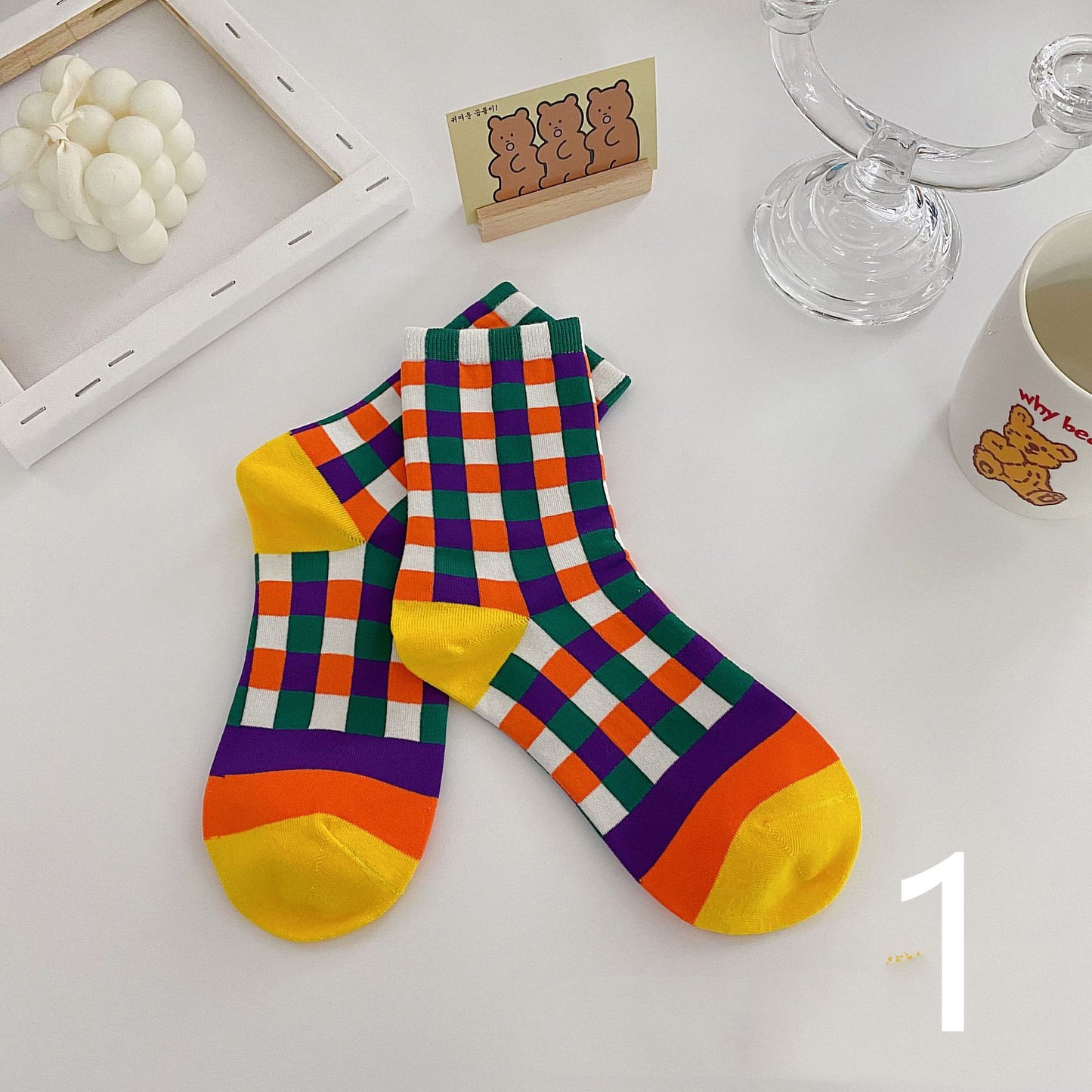 Women's Mid-tube Check Vertical Stripe Socks