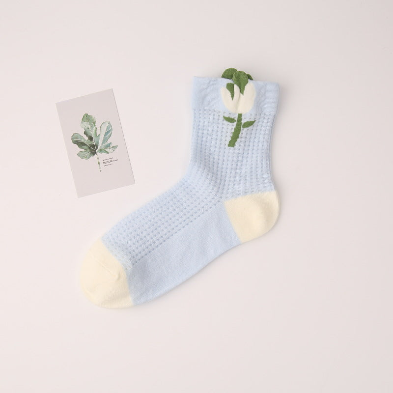 Women's Thin All-match Mid-tube Mesh Three-dimensional Trendy Socks