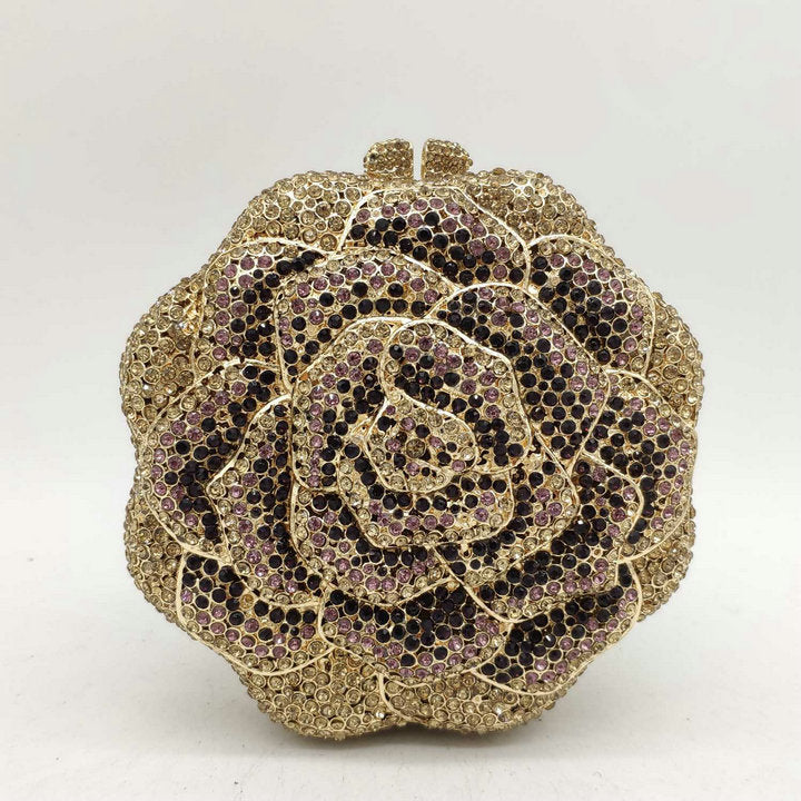 Ladies Evening Bag With Diamond-encrusted Floral Design