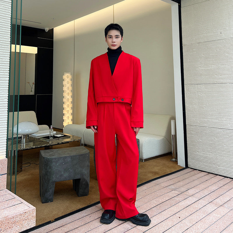 Straight Loose Casual Pants Men's Trendy Retro Chinese Red Suit