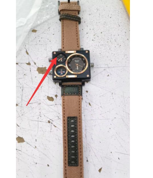 Men's Multi Time Zone Canvas Square Dial Plate Watch
