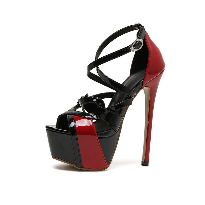 Contrast Cross Buckle Women's Stiletto Sandals