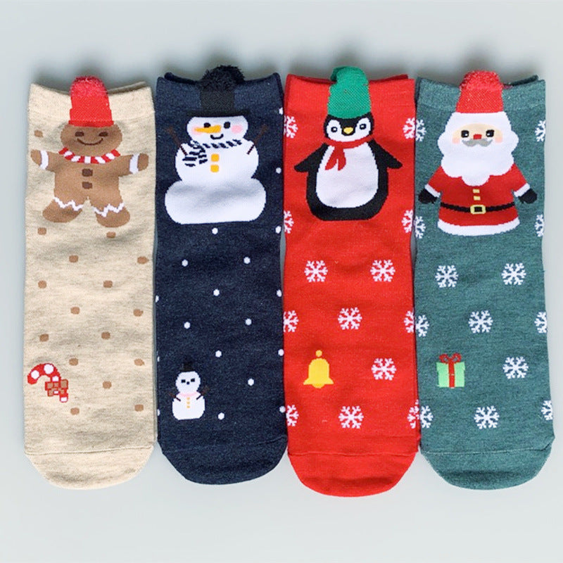 Autumn And Winter Cotton Christmas Colorful Red Socks