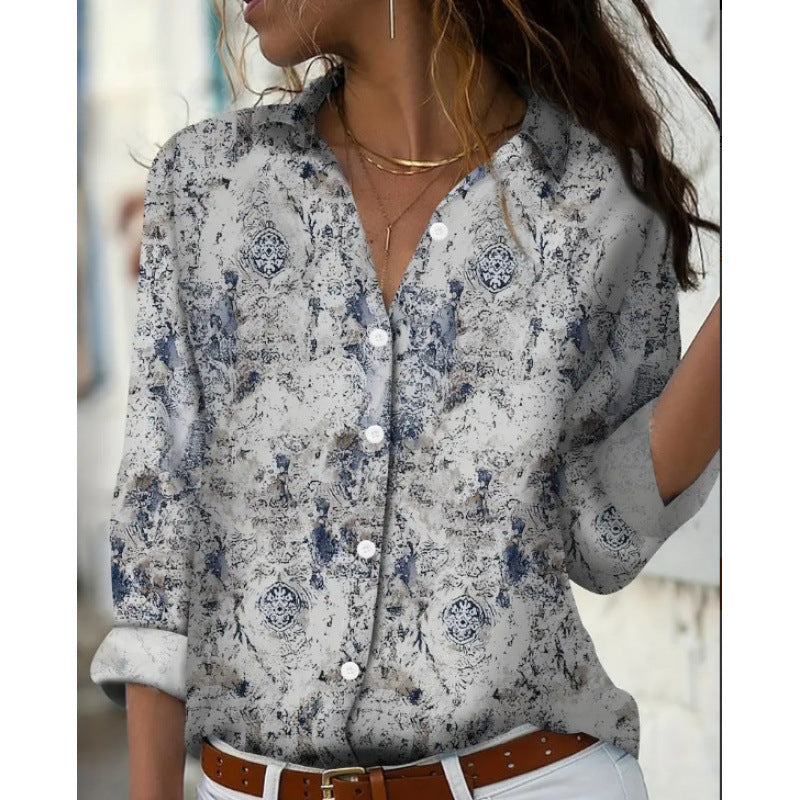 Fashion Casual Shirt Digital Printing Lapel Long Sleeve Shirt