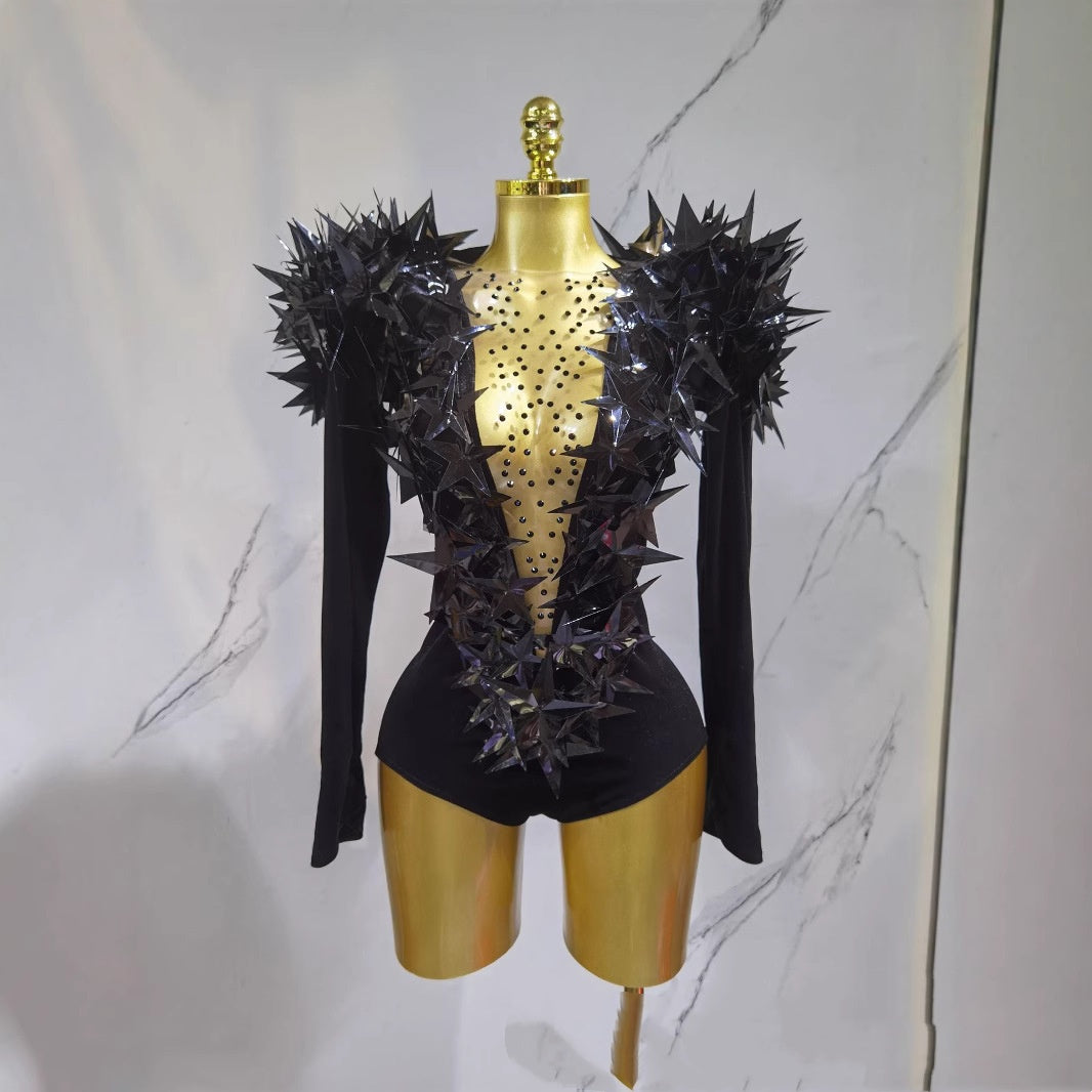 Sexy Golden Three-dimensional Five-pointed Star Exaggerated High Padded Shoulder Jumpsuit