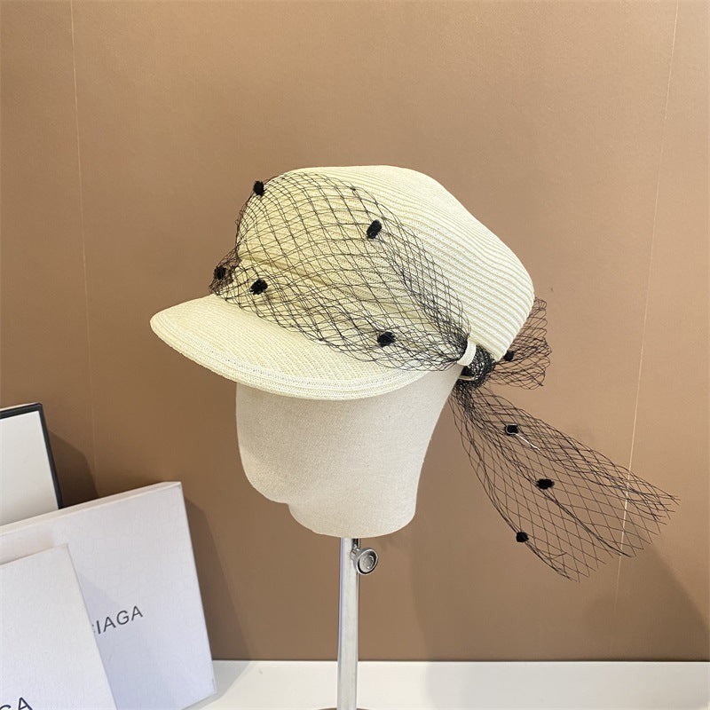 Spring And Summer Mesh Straw Woven Navy Hat