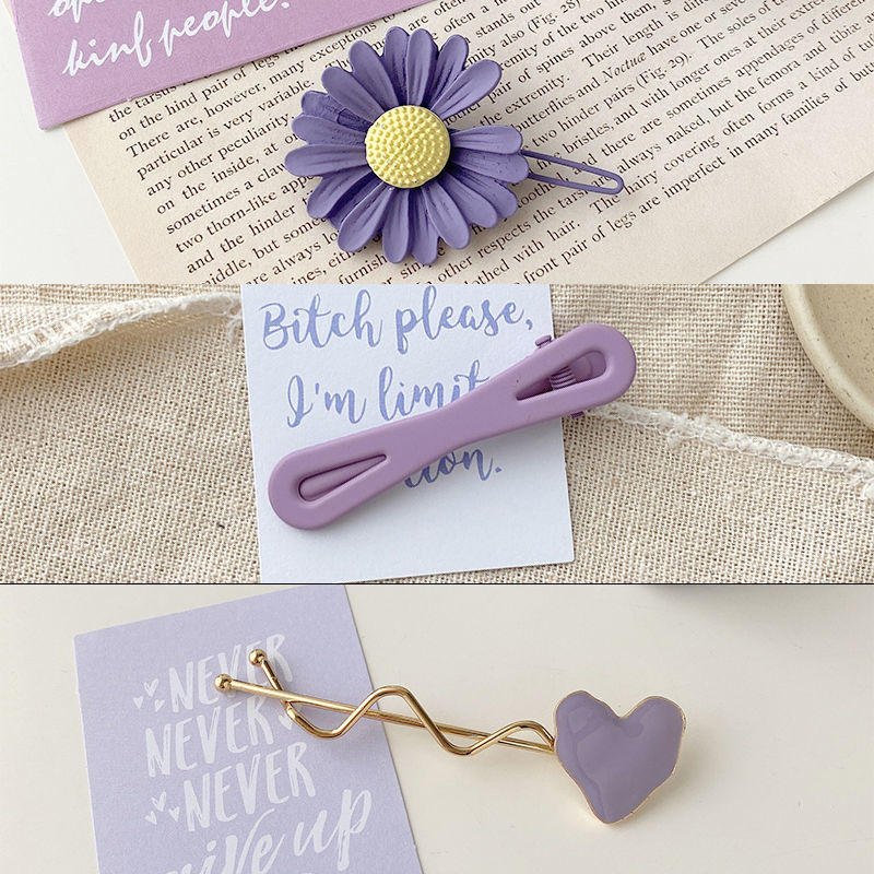 New Purple Girl Heart Pure Color Side Clip Flower Hairpin