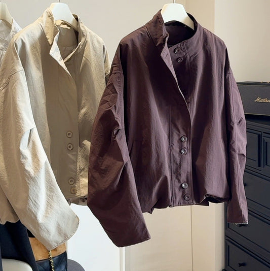 Korean-style Loose Workwear Jacket With Stand-up Collar For Men