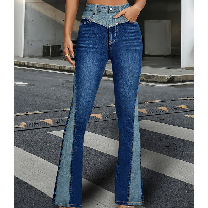 Fashion Syning Kontrastfarvet Denim Trompetbukser til Damer