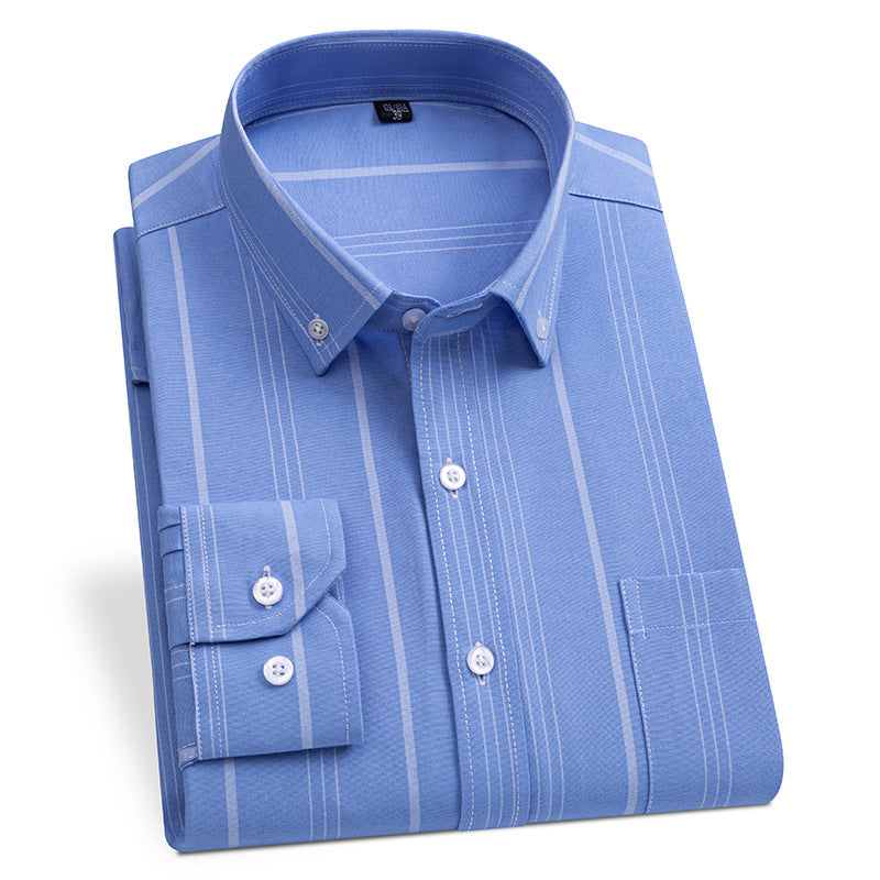 Mens Slim-fit Cotton Oxford Striped Business Shirt With Pockets