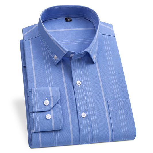 Mens Slim-fit Cotton Oxford Striped Business Shirt With Pockets