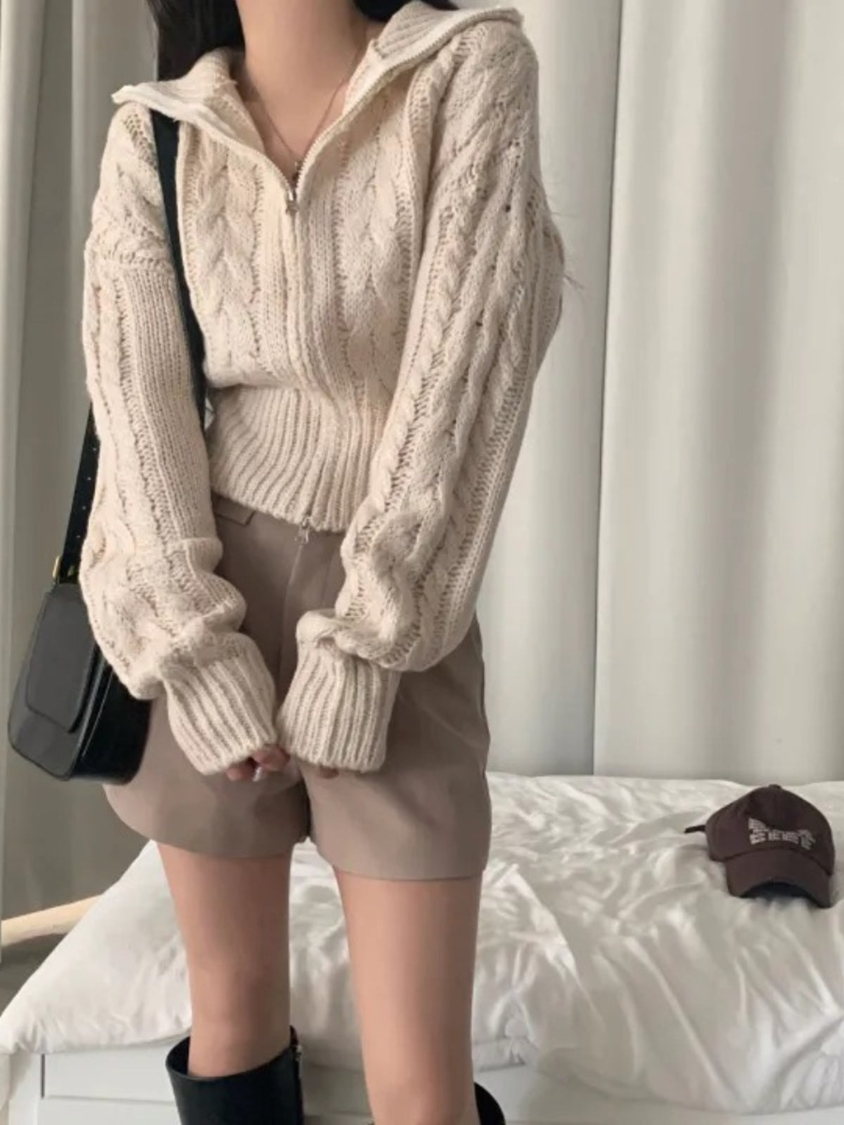 Early Sweater Coat Slim Fit Slimming V-neck Long Sleeve Top