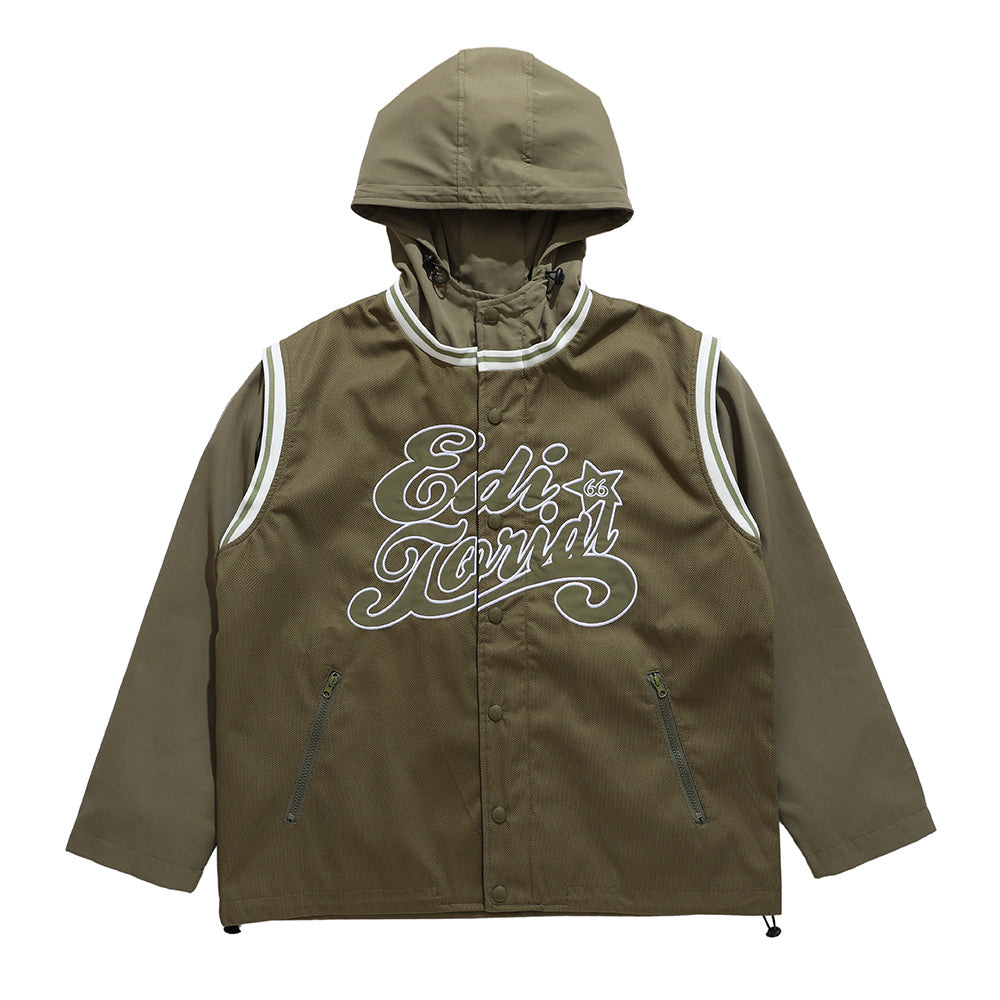 Loose Casual Spring And Autumn Embroidered Letter Splicing Fake Two-piece Hoodie