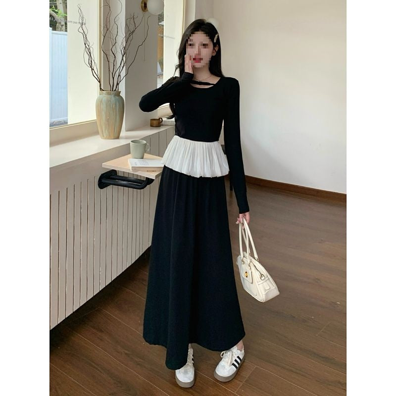 Women's Long-sleeved Top High-waisted Slim Skirt Two-piece Set