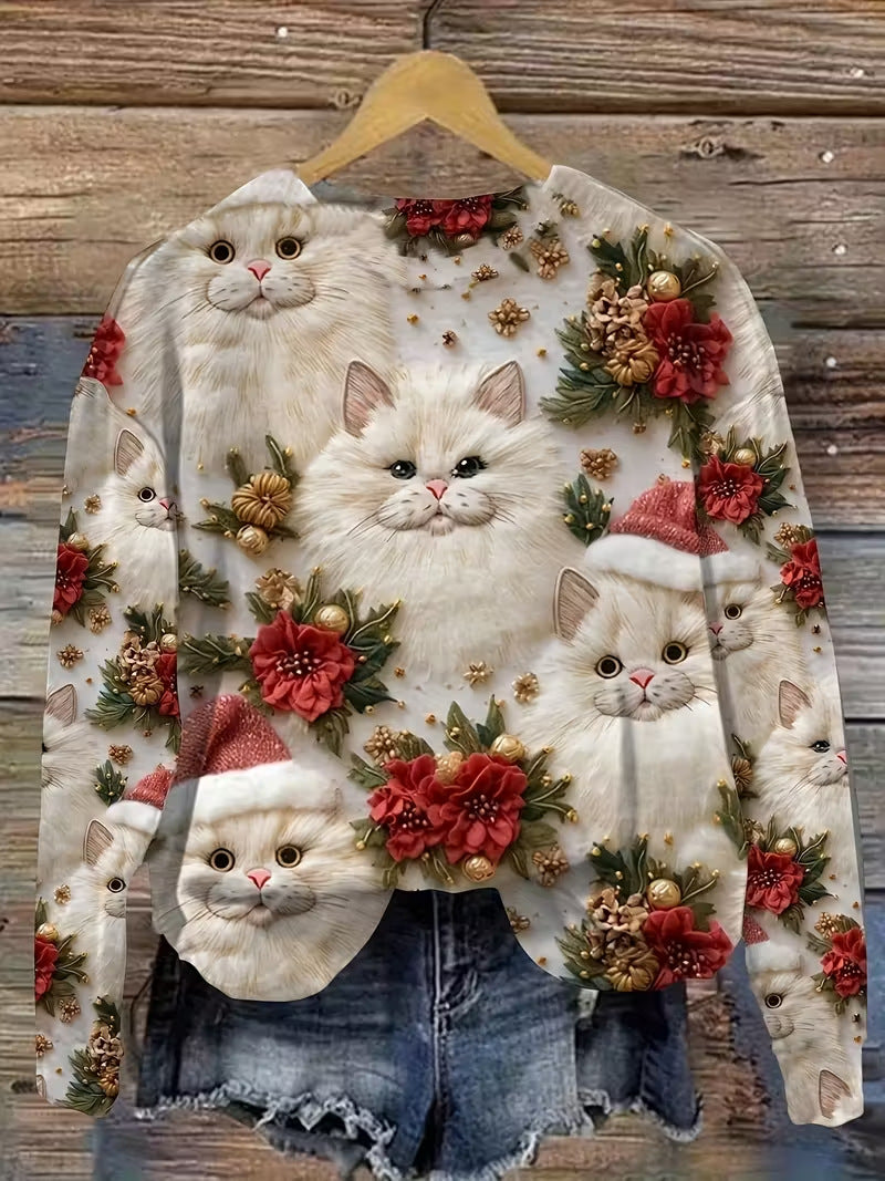 Women's Pullover Christmas Pattern Round Neck Sweatshirt