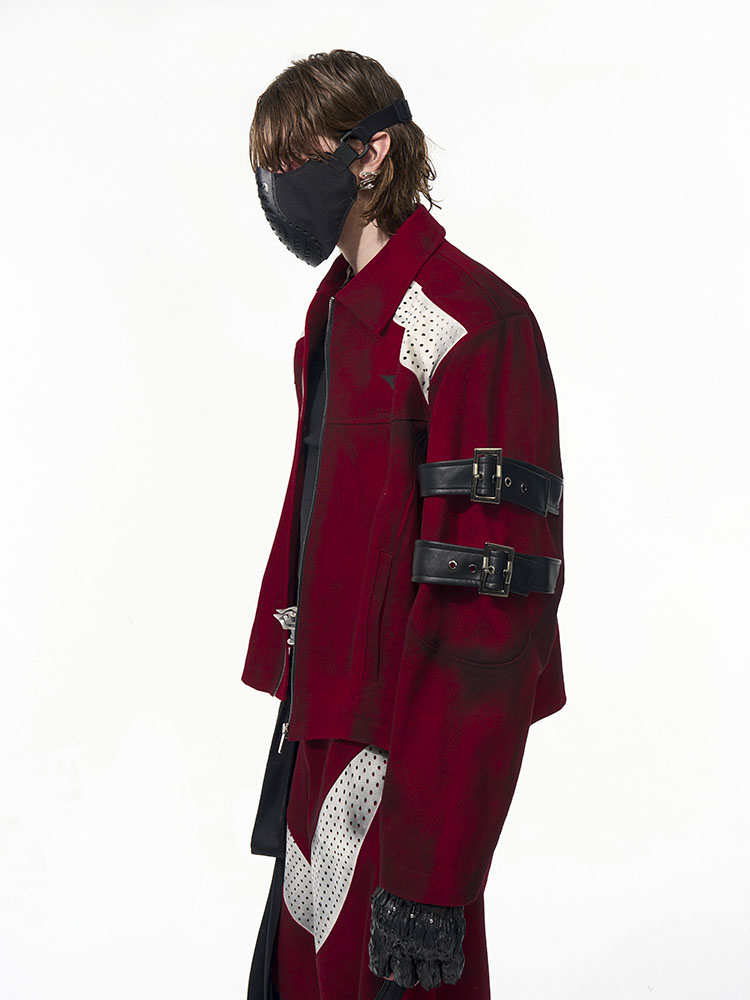 Red Dirty Dyed Short Denim Coat