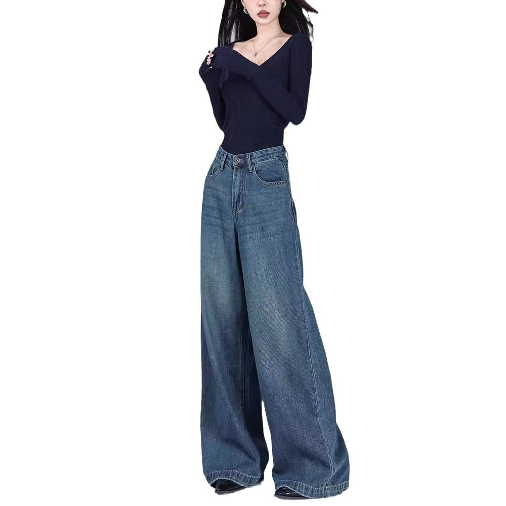 Women's Loose Jeans Straight Mopping Pants