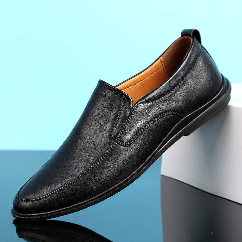 Men's Flat Driving Lazy Four Seasons Cowhide Leather Shoes