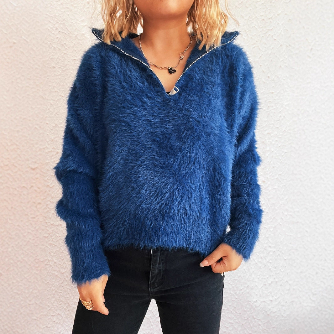 Casual Polo Collar Half Zipper Knitted Commuting Fashion Women's Sweater