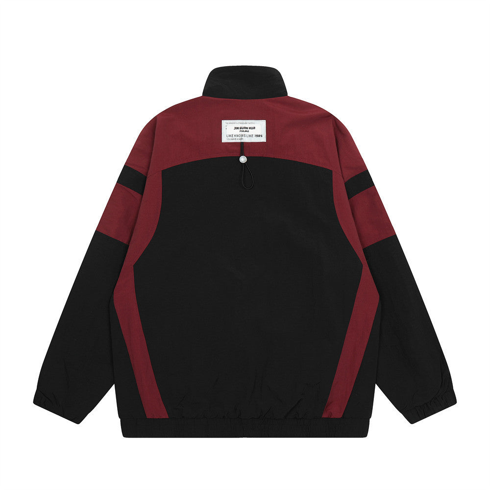 American Fashion Brand Color Contrast Patchwork Racing Suit Stand Collar Jacket