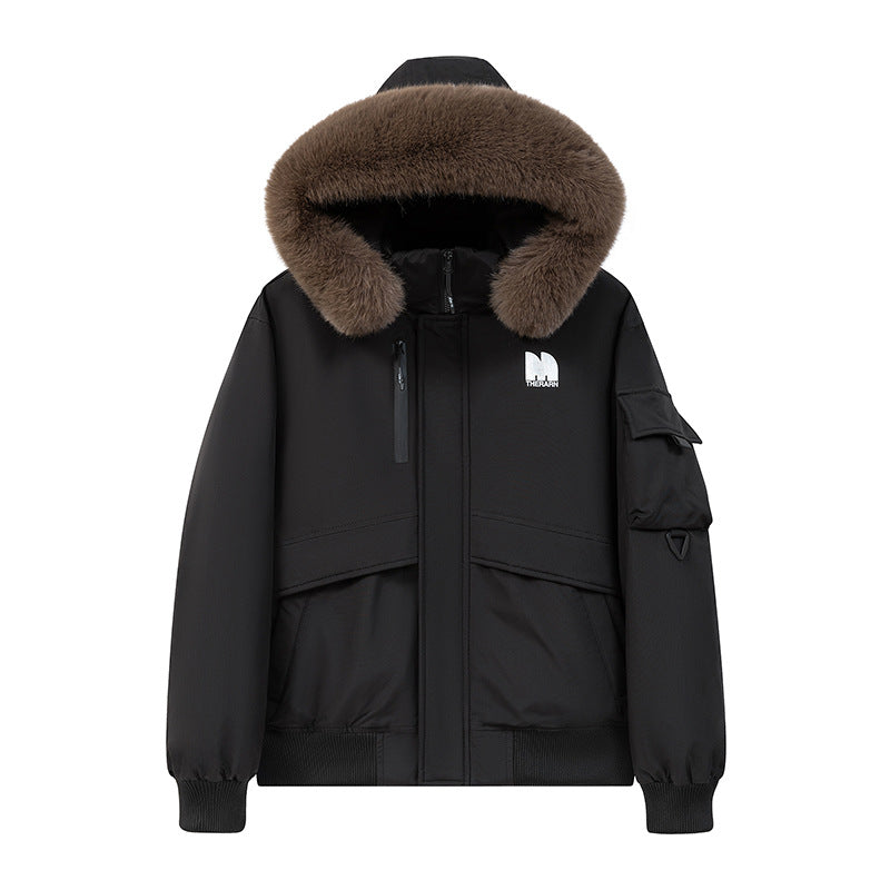 Parka med stor pelskrave og tykt bomuldsfoer