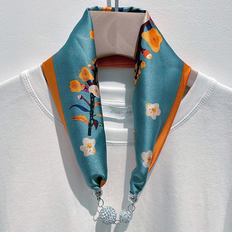 Magnetic Buckle Pearl Lazy Little Silk Scarf Female Neck Protection Decoration